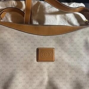 GUCCI GG Supreme Hobo Bag‎ Large Brown Beige Canvas Leather Shoulder Purse